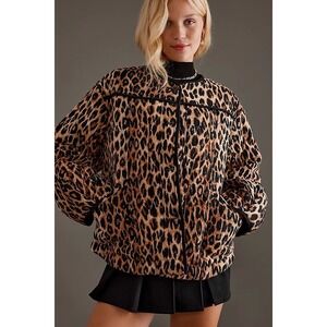 DAMSON MADDER. Macy Leopard Quilted Bomber Jacket Black Trim Women's Size 14